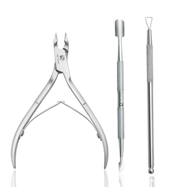 Cuticle Remover Tool Set with Cuticle Cutter and Cuticle Pusher - Professional Cuticle Nipper and Pusher Nail Care Gel Polish Scraper and Level Mani-Pedi at Home