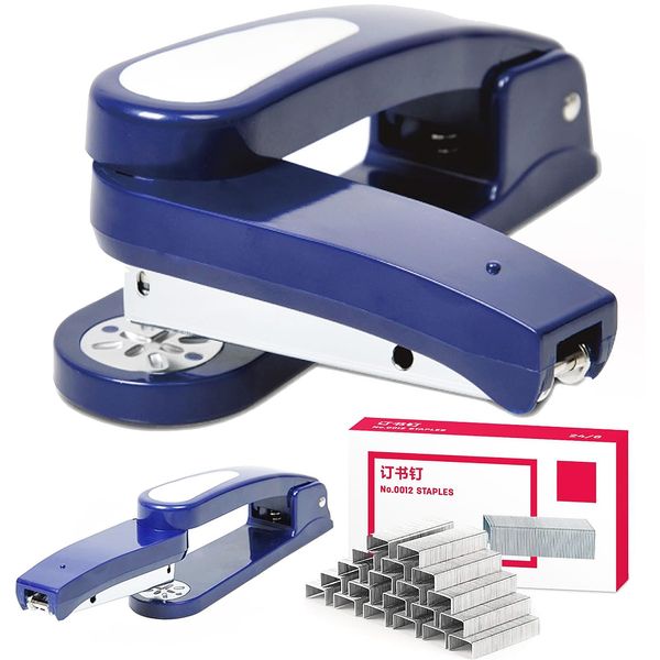 XUBX 360° Swivel Stapler with 1 Box Staples, Arm Swivel Stapler, 20 Sheet Capacity, 360 Degree Rotate Standard Staplers for Booklet, brochures, leaflets, Price Lists, Book Stapling Binding (Blue)