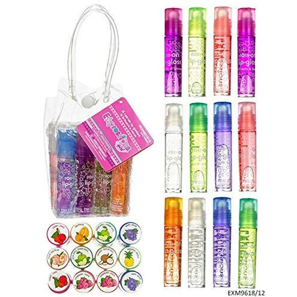 Expressions Girl Roll On Lip Gloss Set with Carrying Case - 12-Piece Fruity Flavored Lip Gloss for Kids & Teens, Non-Toxic & Kid-Friendly, Perfect Party Gift for Best Friends