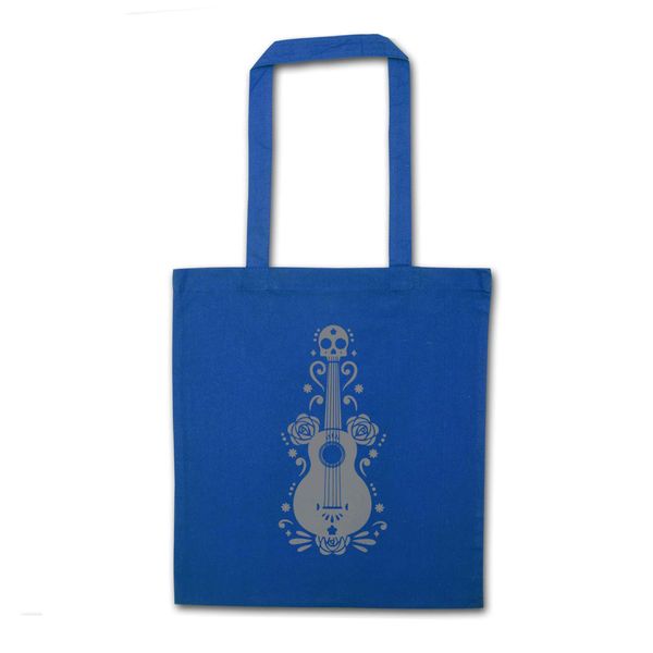 Flox Creative Blue Tote Bag Guitar Skull Illustration