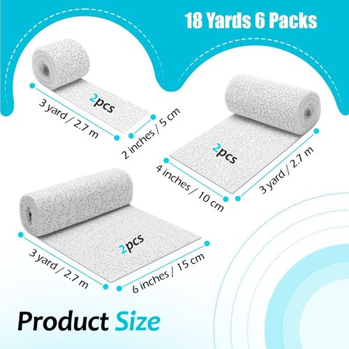 6 Packs Plaster Cloth Rolls 2,4,6 Inches Wide, Pletpet Plaster of Paris for Crafts 18Yards Plaster Strips White Plaster Bandages for Art Plaster Paper Sheets for Crafts, Body Casting and Art Project