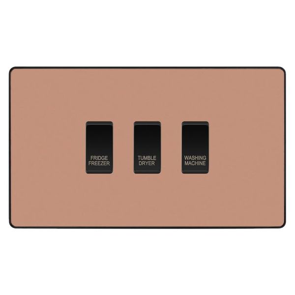 BG Evolve Polished Copper Custom Appliance Grid Switch 3 Gang Screwless