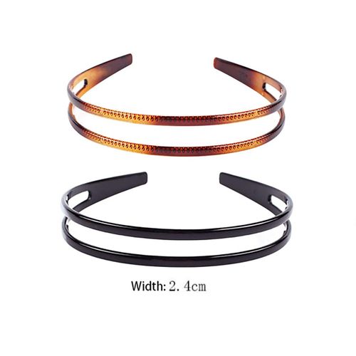 Set of 2 Women Hard Plastic Headband Hair Hoop Black and Brown High-grade Headwear Hairband (Style F#)