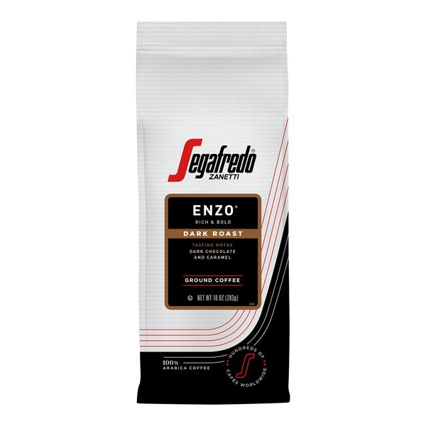 Segafredo Zanetti Ground Coffee, Enzo Dark Roast, Made with Arabica Beans, Rich and Bold Flavor, 10 Oz