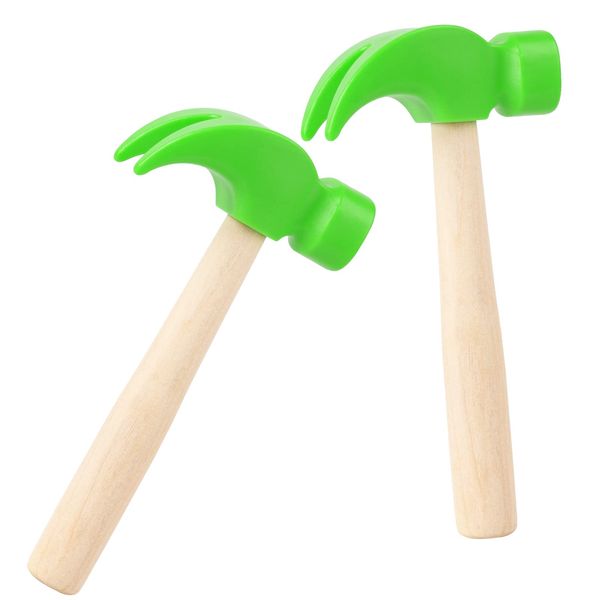 2 Pack Wooden Hammer Toys Simulation Hammers Maintenance Tools Educational Toys for Kids Birthday Party Games Supplies (Green)