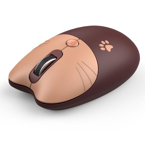 Cute Cat Wireless Mouse, 2.4GHz Wireless Silent Mouse, USB Receiver Plug and Play, 3 Adjustable DPI, Compatible with Notebook, PC, Laptop, Computer- Coffee Colorful