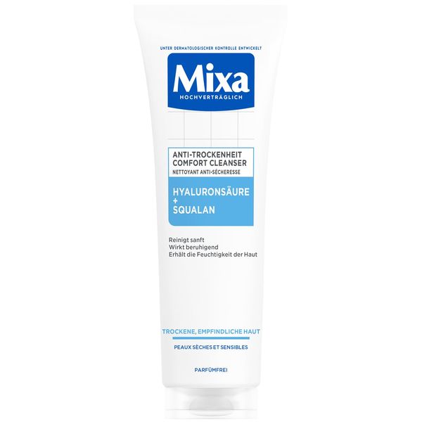 Mixa Anti-Trockenheit Comfort Cleanser, Für trockene und sensible Haut, Mit Salicylsäure und Squalan, Geeignet für Gesicht & Hals, Hypoallergen, 150 ml