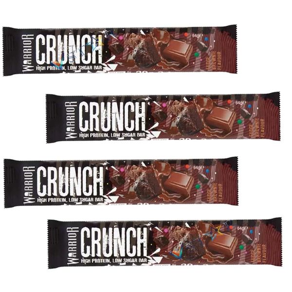 Warrior Crunch Chocolate Chip Cookie Dough,High Protein Low Sugar Bar Fudge Browni & White Chocolate Crisp Protein Bar, 64g (Pack of 4, High Protein Low Sugar Bar Fudge Brownie Flavour)