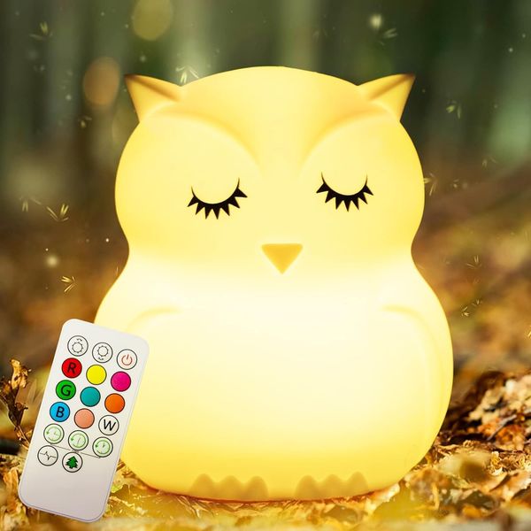 Night Light for Kids Cute Sleepy Owl Bedside Lamps - Convenient for Reading & Soothe Baby to Sleep Training Nursery Lights Up Toddler LED Nightlight for Children Valentines Day Decorations Gifts Women