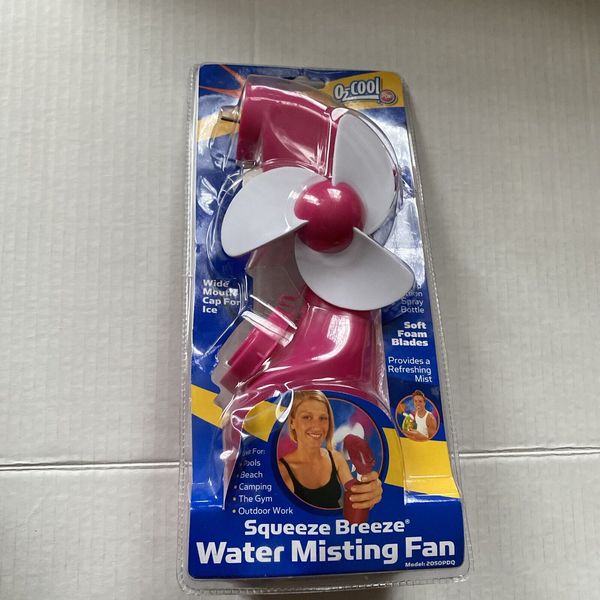 O2-COOL squeeze breeze Water Misting cooling Fan pink, white Handheld or Strap