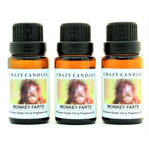 Monkey Farts (Made in USA) 3 Bottles 1/2 Fl Oz Each (15ml) Premium Grade Scented Fragrance Oil (Unique Blend of Bananas, Fresh Grapefruit, with Strawberries, Kiwi, Bubble Gum and Vanilla)