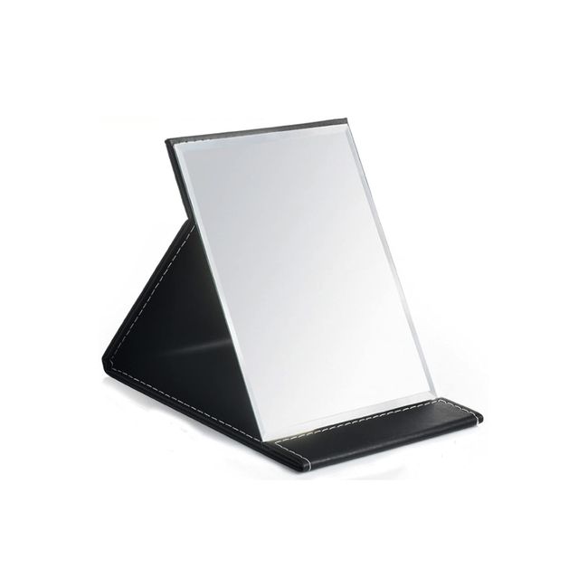 wumio stand mirror, mirror size, 5.9 x 4.3 inches (15 x 11 cm), black, foldable, tabletop mirror, leather cushioned, square type, portable and portable, compact mirror makeup