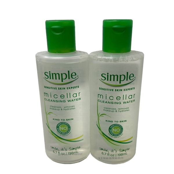 Simple Micellar Cleansing Hydrating Water Makeup Remover 6.7 fl oz lot of 2