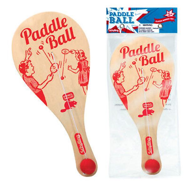 11" Wood Paddle Ball Game Wooden w/ Rubber Ball & Catch Hole Classic Retro Toy