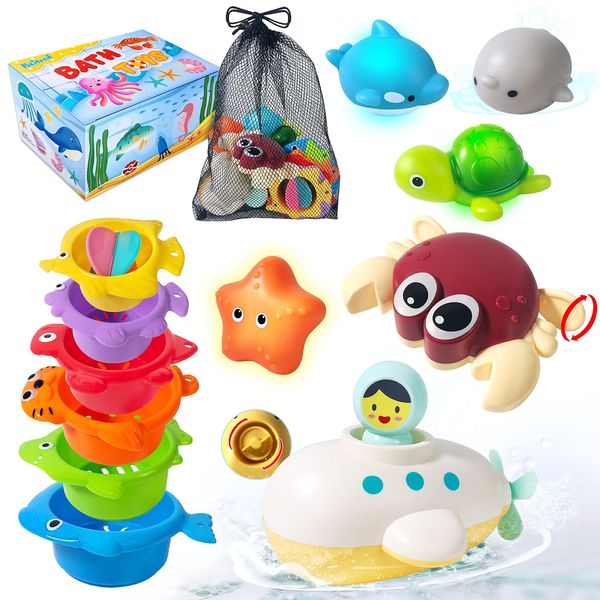 PATIFEED Bath Toys Gifts for Age 3 4 5 6 7 8+ Years Old Kids Boys Girls Toddlers - Swim Pool Bathtub Tub Toys for Toddlers, Stacking Cup with Wind Up Water Toys for Baby Birthday Christmas