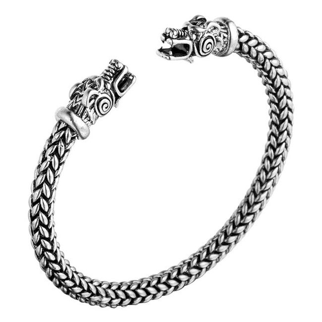 Twist Waist Men's Double Head Dragon Adjustable Bracelet Nordic Viking TT 88 2939937892, silver