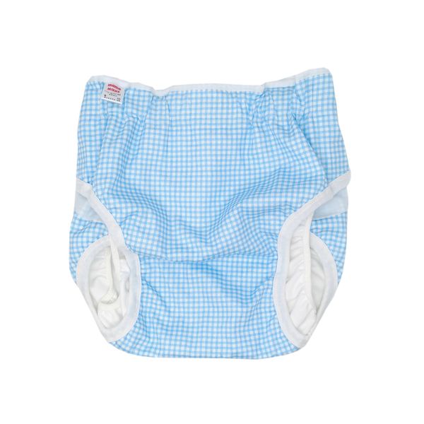 Mama Mikke Diaper Cover for Adults, For Nursing Care, Paper Diapers, Velcro Crotch Diapers, Adjustable Size, Comfortable, Waterproof (Light Blue, Checked, L-LL)