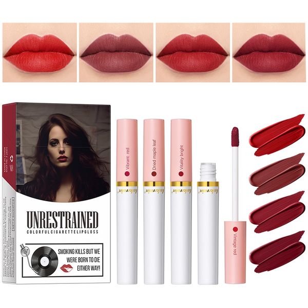 MEICOLY Lana Del Rey Lipstick Cigarettes,4 Colors Lip Stain Set for Mothers Day Gifts,Tube Matte Lipstick,Waterproof Long Lasting Lip Gloss Lip Tint,Matte Liquid Lipsticks Lip Makeup,Set 3