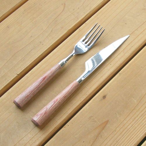 Nagao Nikko Steak Knife and Fork Set, 8.7 inches (22 cm), Stainless Steel, Wood