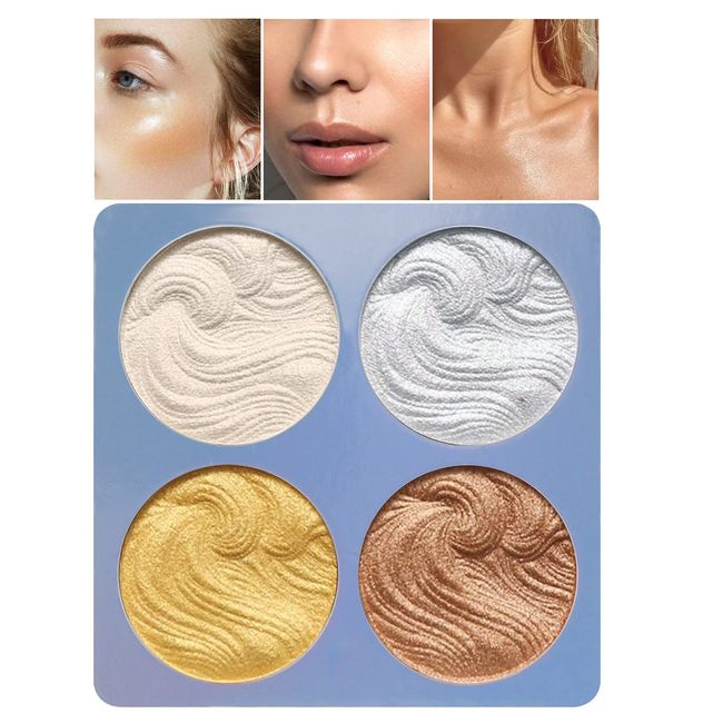 Boobeen Highlighter Makeup Highlighter Palette Powder Shimmer Highlighter Makeup Facial Illuminator Bronzer Palette Waterproof Long Lasting