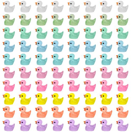 80pcs Mini Glow Resin Ducks, Handicraft Ducks, Realistic Ducklings for Decorating Aquariums, Dollhouses, Potted Plants, Garden Landscapes (10 Colors)