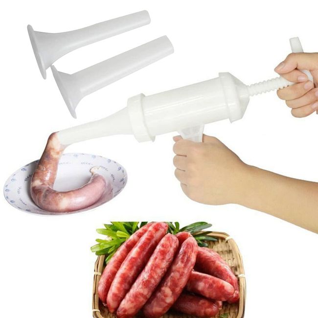 EVALIANA Womens Manual Sausage Machine Meat Stuffer Filler Hand Operated Salami Maker+Funnel, White, Large