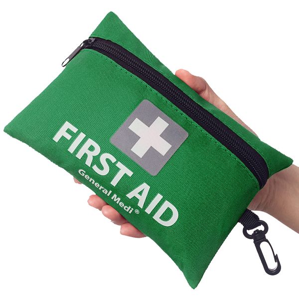 Mini First Aid Kit,92 Pieces Small First Aid Kit - Includes Emergency Foil Blanket, CPR Respirator,Scissors for Travel, Home, Office, Vehicle,Camping, Workplace & Outdoor (Green)