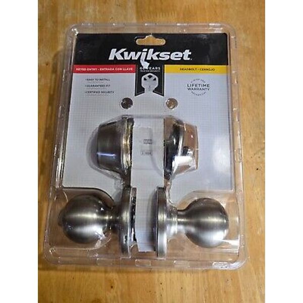 Kwikset Polo Keyed Entry Door Knob & Deadbolt Lock in Satin Nickel 96900-320