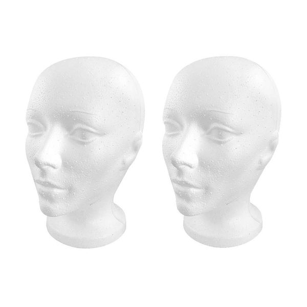 2PACK- OLé Designs Female Foam Mannequin Head Wig Stand, Stable Round Base-White, Styrofoam Manikin Head Hats Holder and Headband Display - Realistic Facial Features for Cosmetology and Crafts -10”