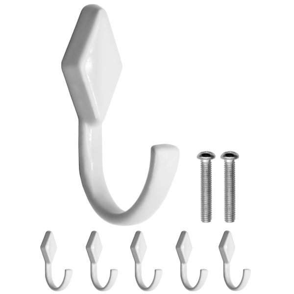 Fuxxer 5 x Solid Iron Hooks, Coat Hooks, Set of 5, White