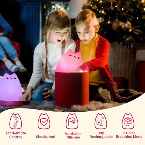 Cat Lamp,GoLine Gifts for 3 4 5 Year Old Girls,Graduation Gifts for Teen Girls,Kids Night Light for Bedroom,Kawaii Kitty Baby Nursery Lamp with Remote Control.