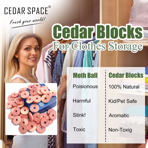 Cedar Space Cedar Blocks for Clothes Storage 100% Natural Aromatic Red Cedar Rings 72Pcs Protection for Wardrobes Closets and Drawers
