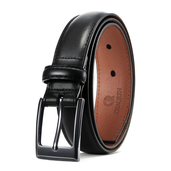 CHAOREN Leather Belts for Men, Mens Dress Belt 1 1/8" for Suits, Fashion Classic Belt Designs for Business and Casual Black