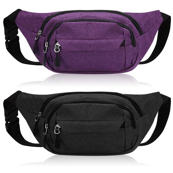 FRIUSATE 2 Pcs Bum Bag Waist Bags for Men, Travel Fanny Pack Bumbags Waist Pack Lightweight Fanny Bag for Traveling Running Walking