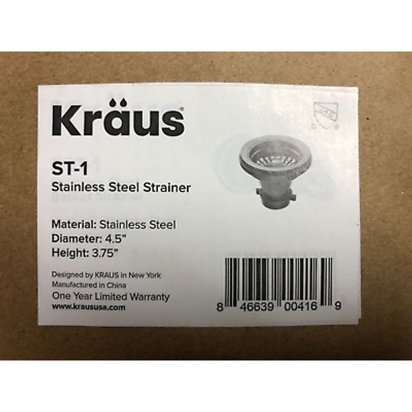 Kraus Stainless Steel Kitchen Sink Drain Assembly Strainer ST-1 New In Box