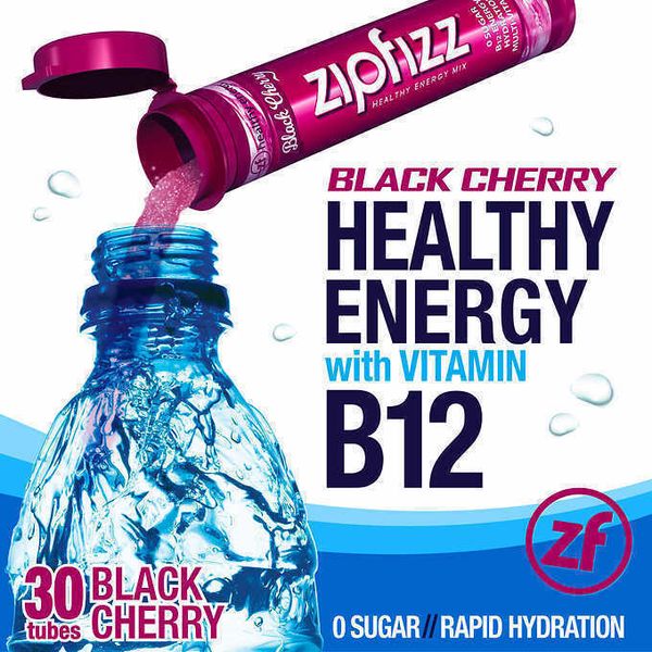 ZipFizz All Natural  Energy Drink Mix BLACK CHERRY (30 Tubes) * FAST SHIPPING *