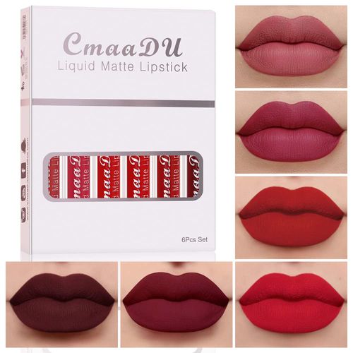 evpct CmaaDu 6Pcs Liquid Matte Lipstick Lipgloss Set for Women Dark Deep Bright Ruby Blood Brick Plum Mauve Rose Red labiales mate 24 horas originale matte larga duracion 24 Hour Lipstick Long Lasting