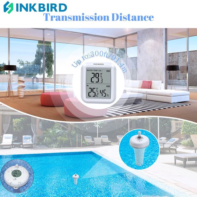 INKBIRD IBS-P01B Bluetooth Indoor Outdoor Floating Pool Thermometer for  Swimming Pool, Bath Water, Spas, Aquariums & Fish Ponds