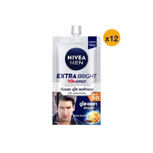 X12 Serum Nivea Men Extra Bright Serum SPF50 reduce blemishes clear skin 7g.