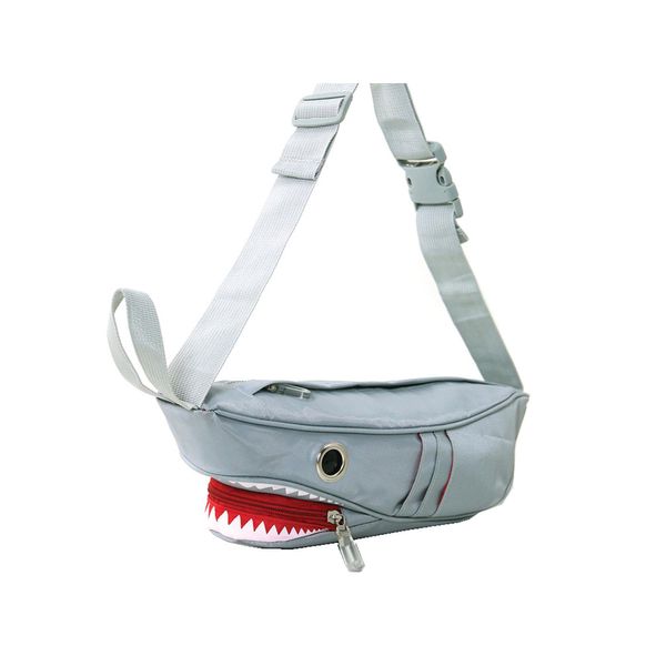 Premium Nylon Shark with Gill Pockets Fanny Pack Hip Waist Bag in Grey