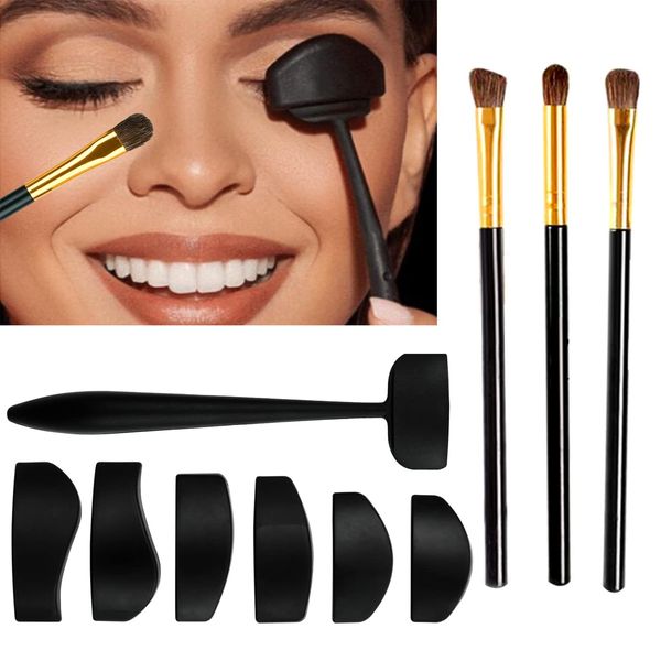 6 in 1 Eyeshadow Crease Line Kit, Eyeshadow Stamp Kit, Eyeshadow Stamp Crease Quick Eyeliner Eyeshadow Stencils with 3Pcs Eyeshadow Brush