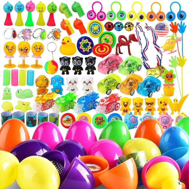 Toys Filled Eggs, 48 Pieces, Filled Surprise Eggs, Colorful Prefilled Plastic Eggs with Different Kinds of Little Toys, Perfect Gifts for Kids