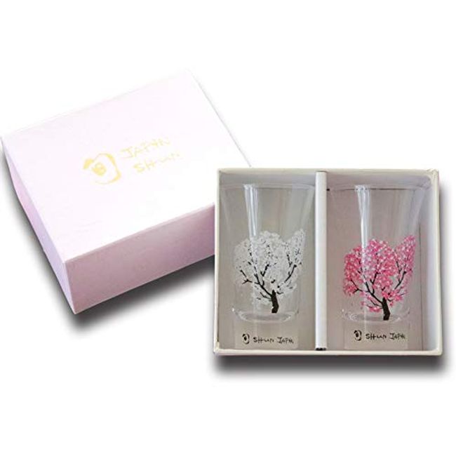 (Genuine Product) Enjoy with Pottery Temperature, Cherry Blossoms in Full Bloom, Cold Sensation Cherry Blossom Glasses, Set of Flowers, Japanese Sake, Gift, Temperature Change, Japanese Sake, Valentine's Day, Mother's Day, Father's Day, Wedding Gift, Beer