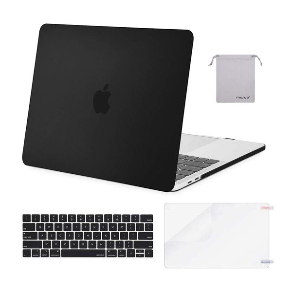 MOSISO Compatible with MacBook Pro 15 inch Case 2019 2018 2017 2016 Release A1990 A1707 with Touch Bar, Plastic Hard Shell Case & Keyboard Cover & Screen Protector & Storage Bag, Black