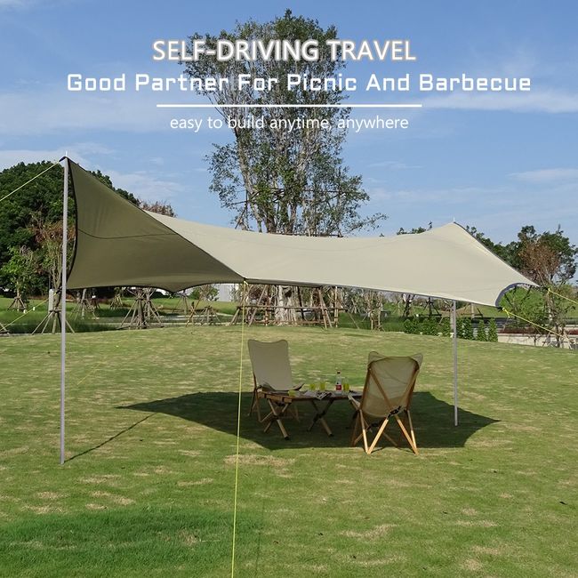 4.5X4.5m Sliver Coating Tarp Waterproof Outdoor Camping Hexagonal Butterfly  Canopy Tourist Sunshade Beach Sun Shade Awning Tent