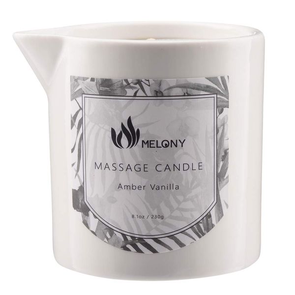 MELONY Massage Oil Candle, Moisturizing, Body Oil Candle, Natural Soybeans, 8.1 oz, Amber Vanilla