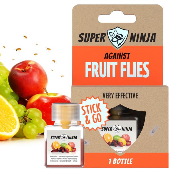 Super Ninja Fruit Fly Trap - Single Pack - Highly Effective Ecological Traps Indoor - Environmentally Responsible Fly Killer - User Friendly - Up to 3 Weeks per Bottle