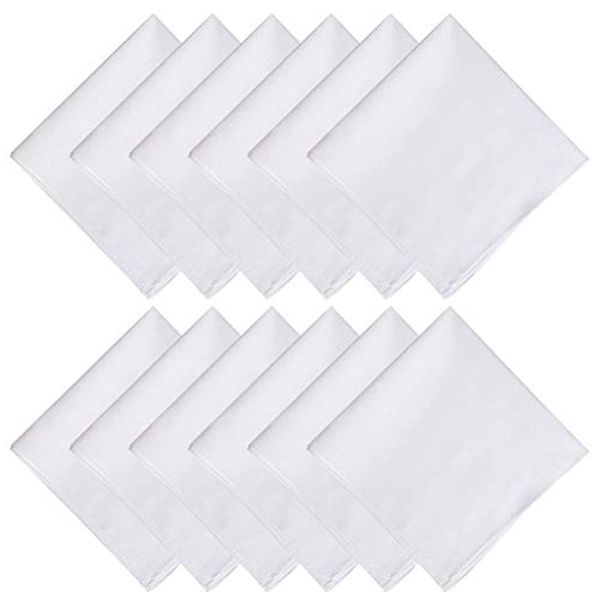 kuou 15 PCS White Handkerchief, 100% 60S Soft Cotton Hankie 30cm/12inch Women's Men's Handkerchiefs