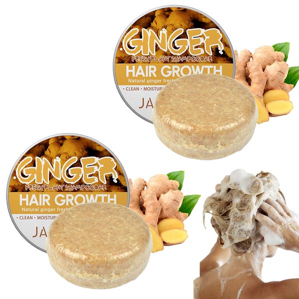 2 Stück Solid Shampoo Bar Ingwer Haarwuchs Shampoo Seife Anti Hair Loss Shampoo Soap Repariert Geschädigtes Haar und Fördert das Haarwachstum, Verhindert Haarausfall Für Männer und Fraue