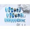 Gully False Nails, Dazzling False Nails, Blue, Rhinestone Ribbon, Set of 24, For Weddings, Parties, After-Parties, Etc. Nail Art (AF03)